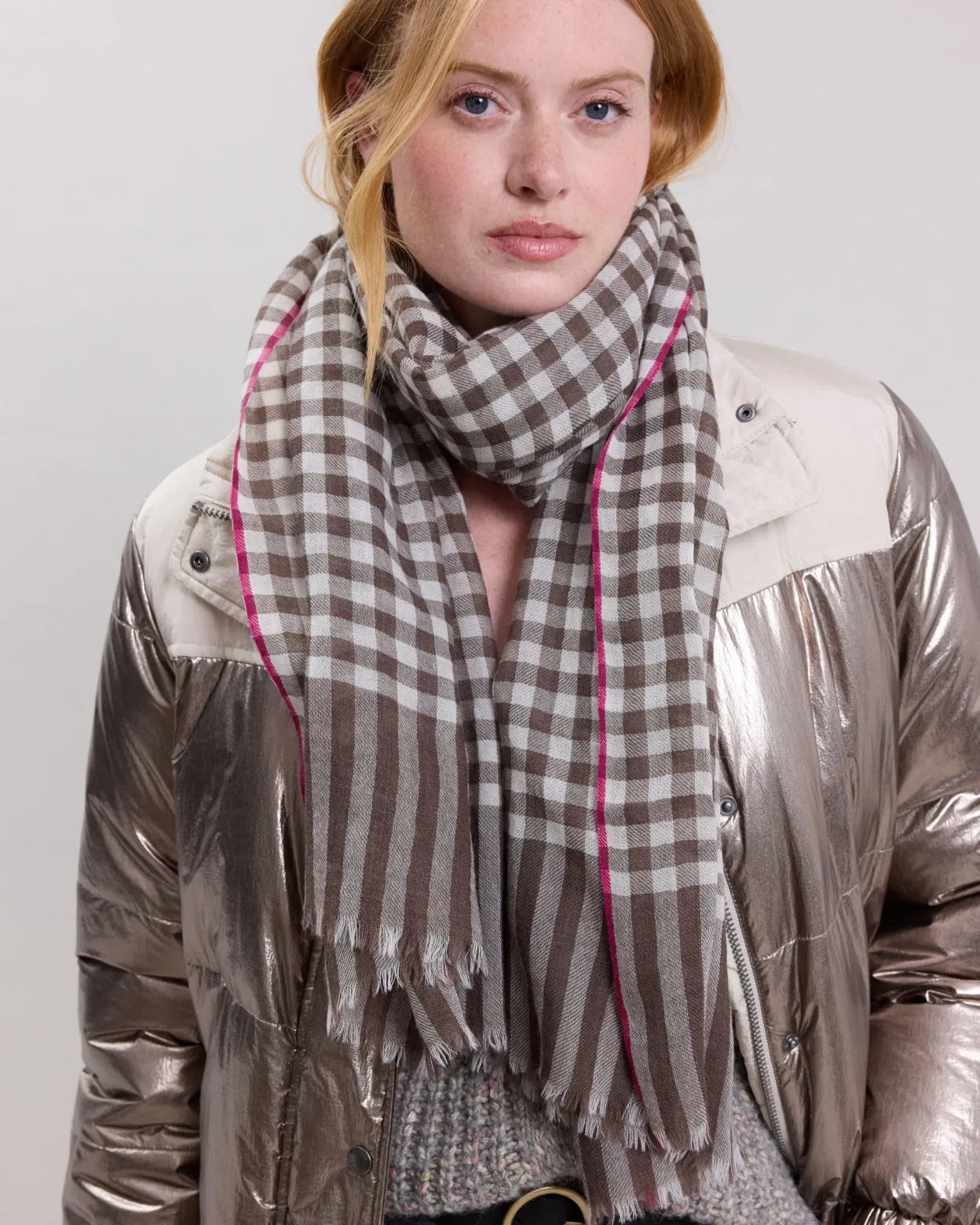gingham_scarf_1.webp Online Hartford Gingham Scarf Brown