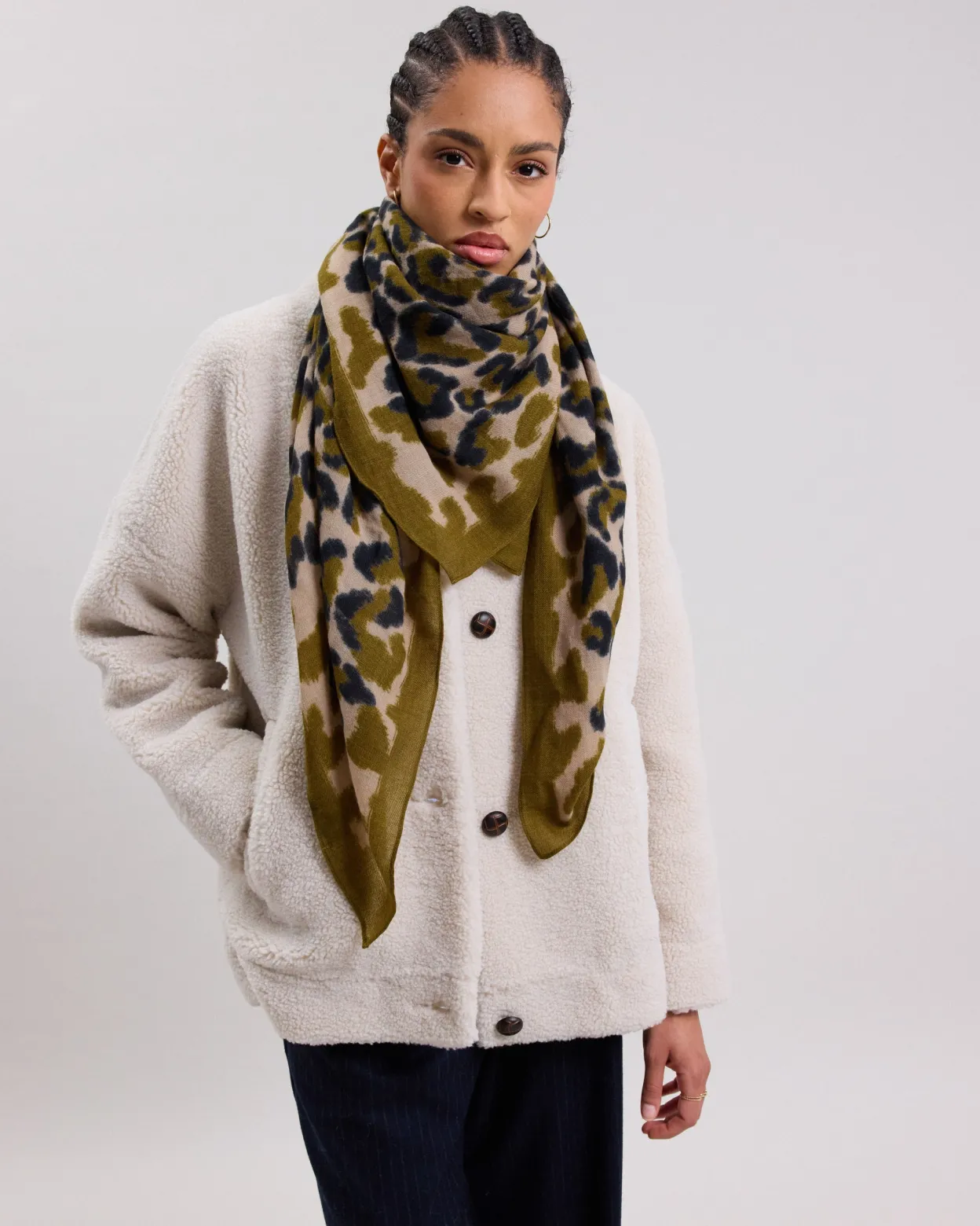 leopard_scarf_0-2.webp Cheap Hartford Leopard Scarf Olive Green